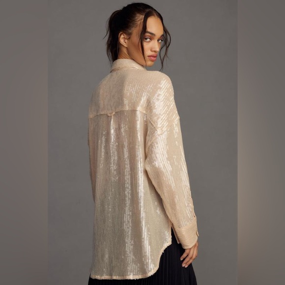 JUST IN! NWT Pilcro | Anthropologie Sequin Blouse, Size Medium - Picture 3 of 6